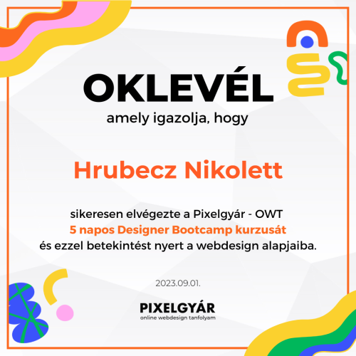 Oklevél Bootcamp Hrubecz Nikolett