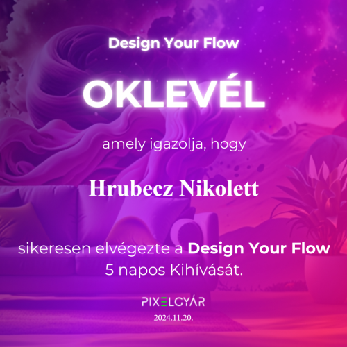 Oklevél Hrubecz Nikolett-design your flow
