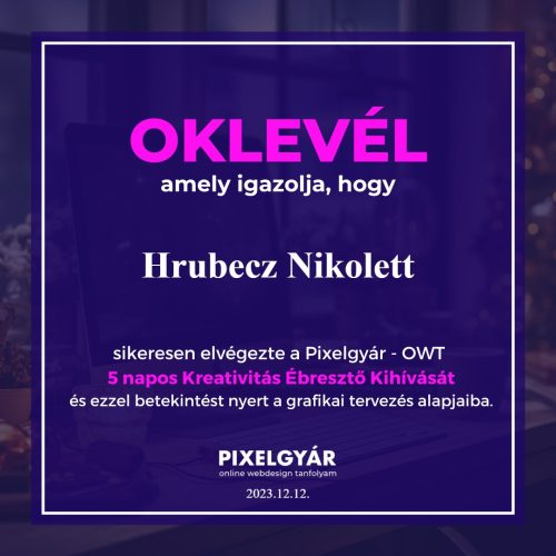 Oklevél KÉK4 kihivás